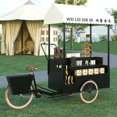Cartino di cibo per strada all'aperto Fast Food Cart di caffè 3 ruote Black Snack Vending Van