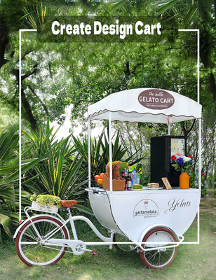 Cartone da caffè a 3 ruote, carrello da cibo, gelato, succo di frutta, carrello da caffè, bicicletta.