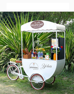 Cartone da caffè a 3 ruote, carrello da cibo, gelato, succo di frutta, carrello da caffè, bicicletta.