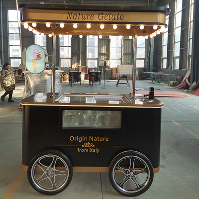 2024 nuovo tipo Mobile Italian gelato hand push cart con display freezer Gelato stand cart