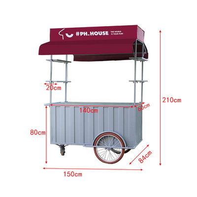 Caffè Tricycle Ice Cream Cart Soluzione aziendale mobile per bevande e dolci