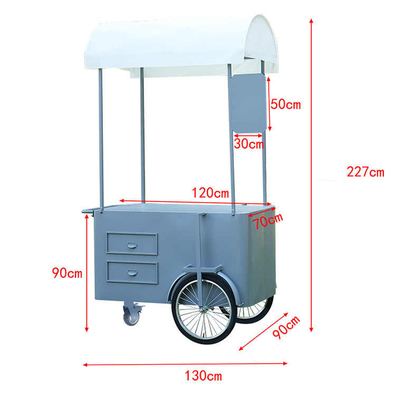 Cartone a mano per il cibo di strada 3 ruote Cartone di carico con scatola di stoccaggio per la promozione vending