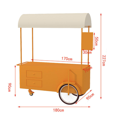 Cartone a mano per il cibo di strada 3 ruote Cartone di carico con scatola di stoccaggio per la promozione vending