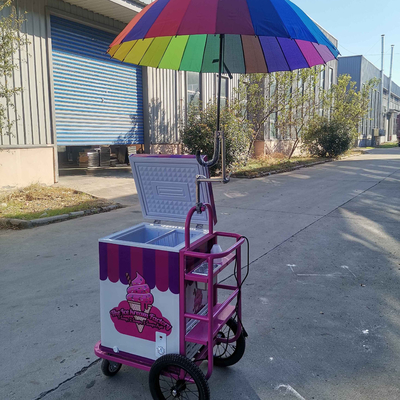 Venditore mobile di gelati con coperchio di congelatore