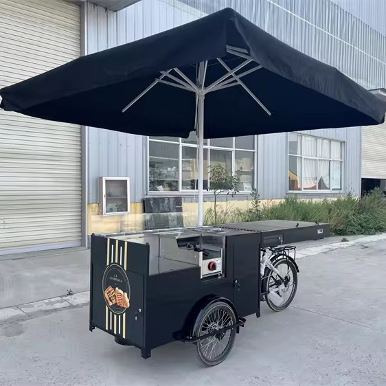 Triciclo per bevande elettrico mobile a colori personalizzati per la vendita di fast food e carrelli da caffè