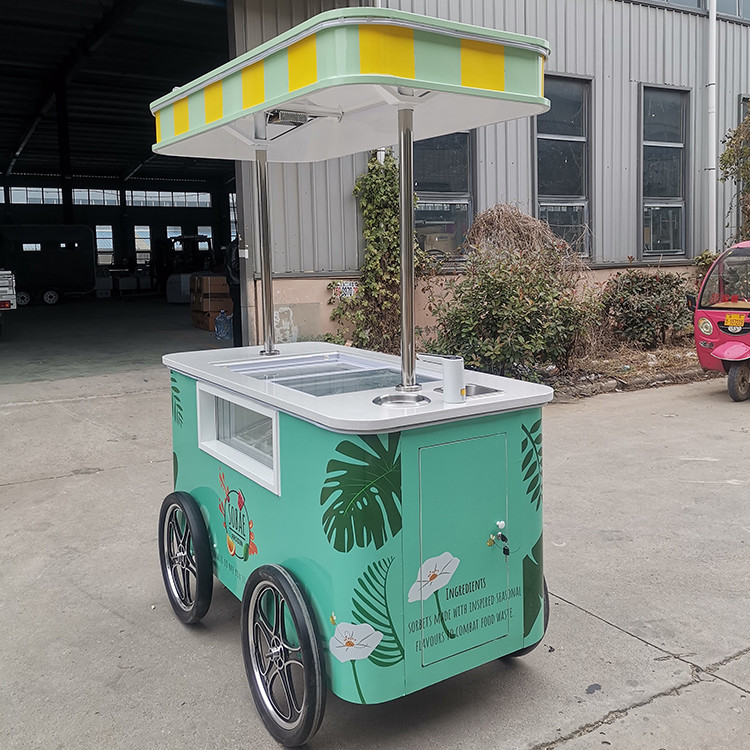 Mini display di gelati surgelati commercializzabili carrello rimorchio gelato messicano di spiaggia gelato congelatore carrello a mano spingere carrelli per gelati