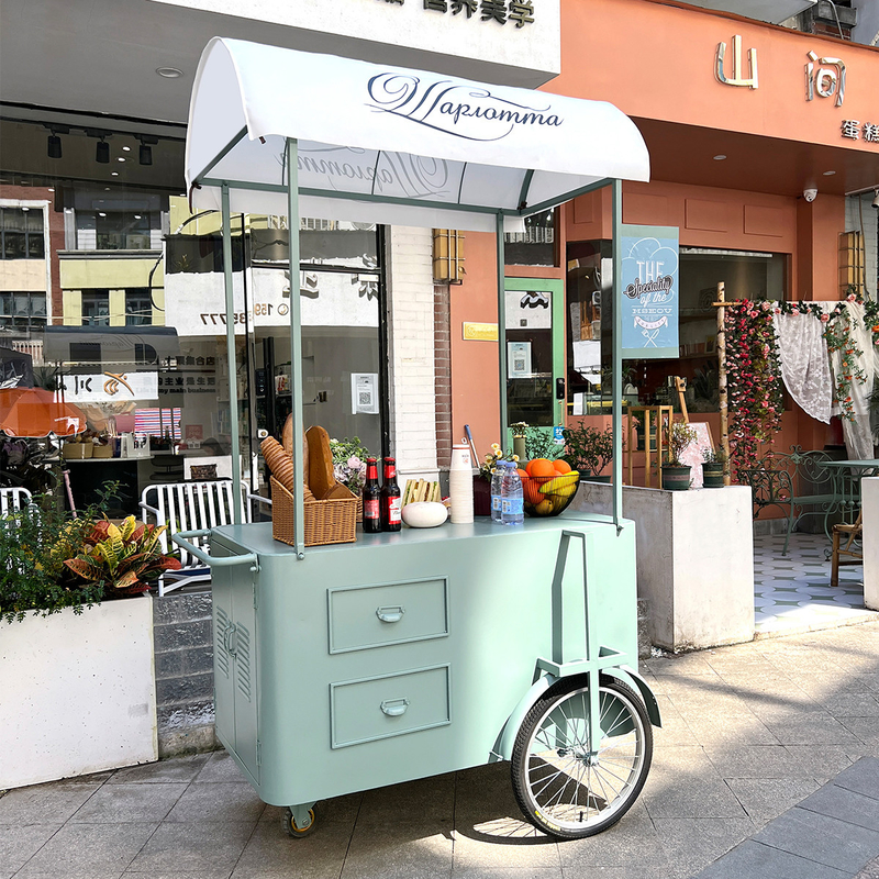 Food Truck Camper Mini Square Hamburger Pizza BBQ Fast Food Camper gelato bicicletta bicicletta carrello in vendita