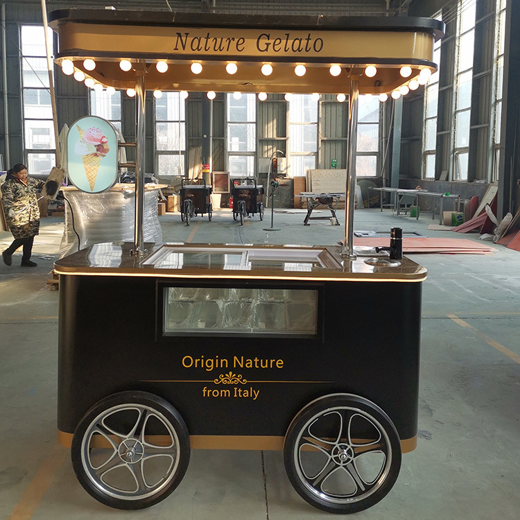 Fast Food Mobile Cart per gelati Bevande fredde Snack Trolley Gelato Ice Cream Cart