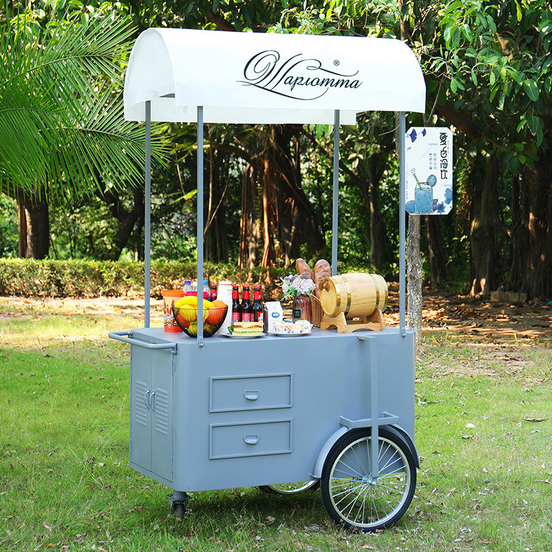 Taglia del logo personalizzato Mobile Food Cart Business hand push cart per vending Caffè caramelle Ice Cream Cart