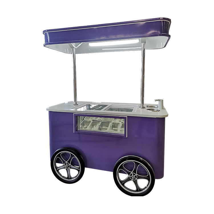 Cartone di gelati per snack di strada su misura Freezer Mini Push Cart Cartoni alimentari mobili