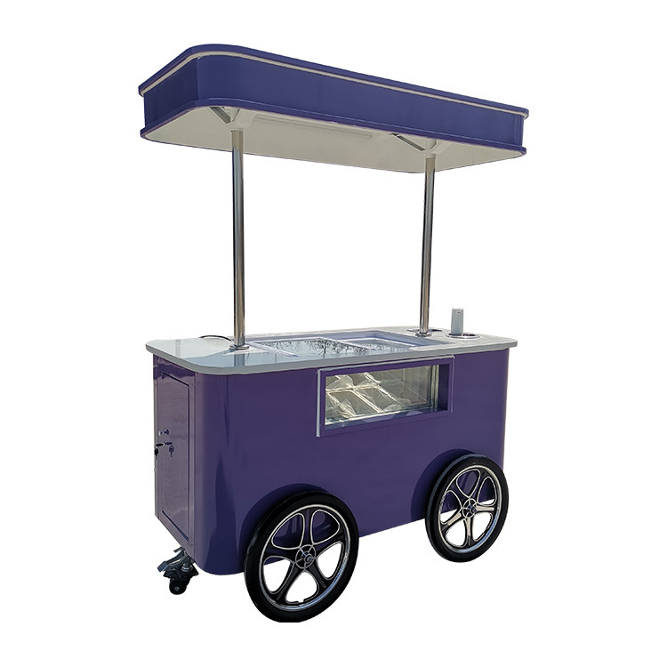 Carro di gelato italiano a mano moto con congelatore a display Carro di gelato con ruote